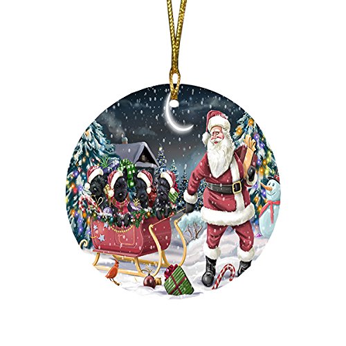 Santa Sled Dogs Scottish Terrier Christmas Round Flat Ornament POR1577