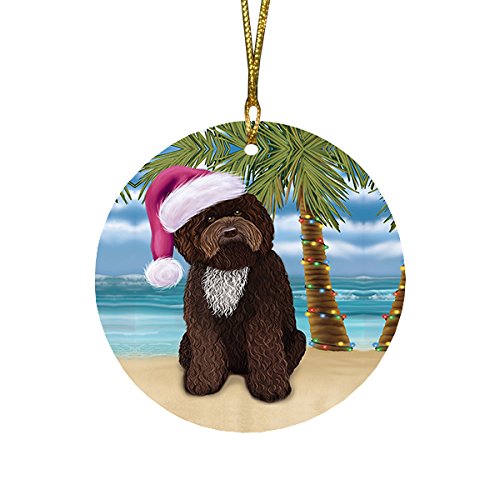 Summertime Barbet Dog on Beach Christmas Round Flat Ornament POR1603
