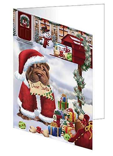 Shar Pei Dear Santa Letter Christmas Holiday Mailbox Dog Handmade Artwork Assorted Pets Greeting Cards and Note Cards with Envelopes for All Occasions and Holiday Seasons
