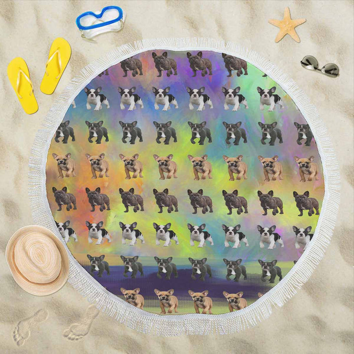 French Bulldogs  Round Beach Mat 59’’