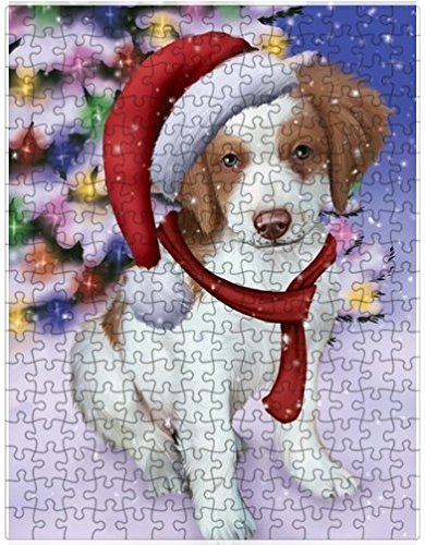 Winterland Wonderland Brittany Spaniel Dog In Christmas Holiday Scenic Background Puzzle with Photo Tin D704