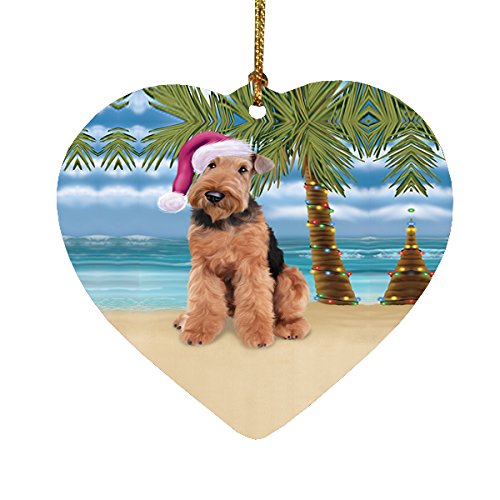 Summertime Airedale Dog on Beach Christmas Heart Ornament POR2127