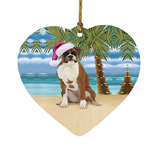 Summertime Boxer Dog on Beach Christmas Heart Ornament POR2164