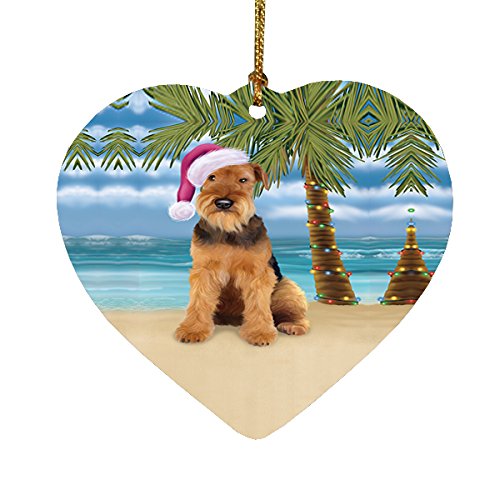 Summertime Airedale Dog on Beach Christmas Heart Ornament POR2132