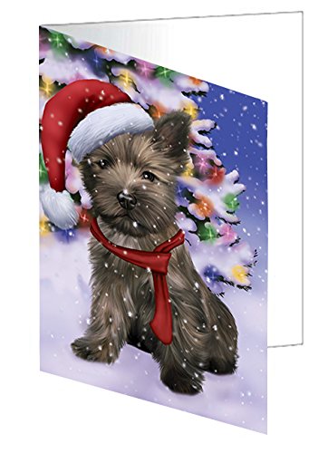 Winterland Wonderland Cairn Terrier Puppy Dog In Christmas Holiday Scenic Background Handmade Artwork Assorted Pets Greeting Cards and Note Cards with Envelopes for All Occasions and Holiday Seasons