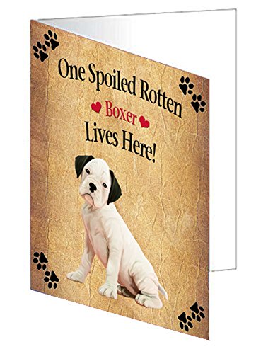 Spoiled Rotten White Boxer Dog Handmade Artwork Assorted Pets Greeting Cards and Note Cards with Envelopes for All Occasions and Holiday Seasons