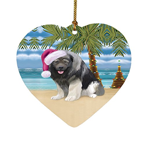 Summertime Caucasian Ovcharka Dog on Beach Christmas Heart Ornament POR2188