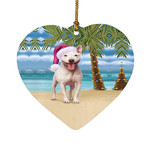 Summertime Bull Terrier Dog on Beach Christmas Heart Ornament POR2180