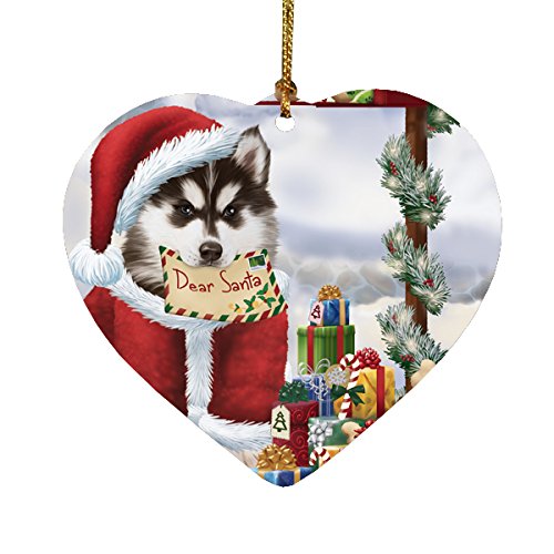 Siberian Huskies Dear Santa Letter Christmas Holiday Mailbox Dog Heart Ornament