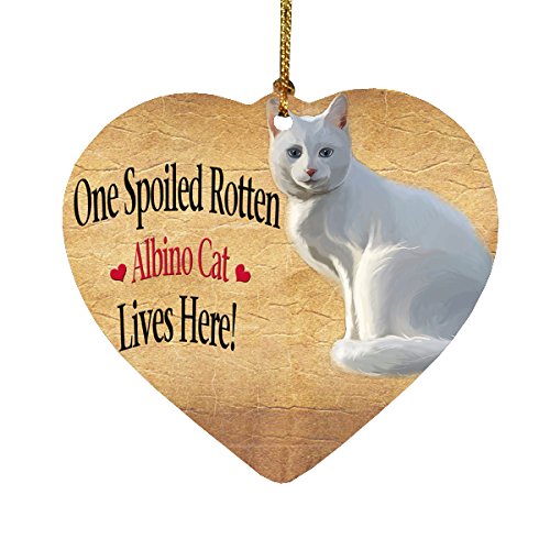 Spoiled Rotten White Albino Cat Heart Christmas Ornament
