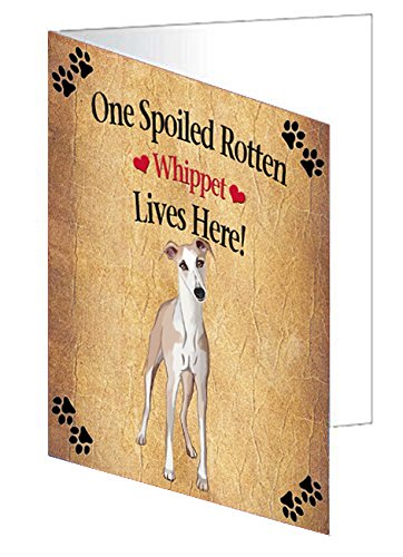 Spoiled Rotten Whippet Dog Handmade Artwork Assorted Pets Greeting Cards and Note Cards with Envelopes for All Occasions and Holiday Seasons