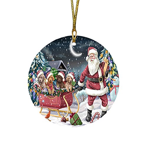 Santa Sled Dogs Chesapeake Bay Retriever Christmas Round Flat Ornament POR1574