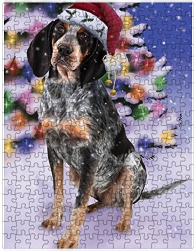 Winterland Wonderland Bluetick Coonhound Dog In Christmas Holiday Scenic Background Puzzle with Photo Tin