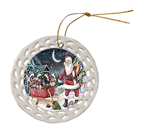 Santa Sled Dogs Schnauzer Christmas Round Doily Ornament POR400