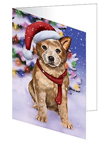 Winterland Wonderland Australian Cattle Dog In Christmas Holiday Scenic Background Handmade Artwork Assorted Pets Greeting Cards and Note Cards with Envelopes for All Occasions and Holiday Seasons