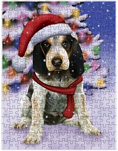 Winterland Wonderland Bluetick Coonhound Puppy Dog In Christmas Holiday Scenic Background Puzzle with Photo Tin