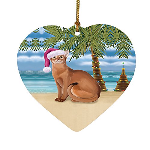 Summertime Abyssinian Cat on Beach Christmas Heart Ornament POR2110