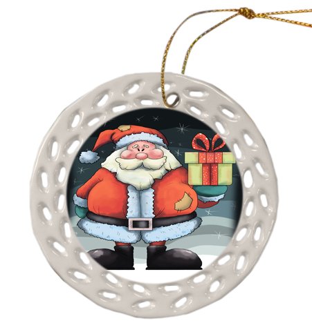 Snowman Christmas Doily Ceramic Ornament