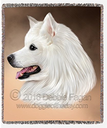 Samoyed Dog Art Portrait Print Woven Throw Blanket 54 X 38