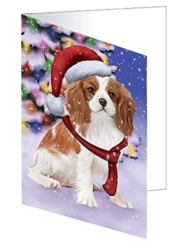 Winterland Wonderland Cavalier King Charles Spaniel Puppy Dog In Christmas Holiday Scenic Background Handmade Artwork Assorted Pets Greeting Cards and Note Cards with Envelopes for All Occasions and Holiday Seasons