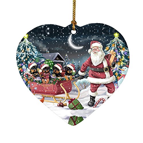 Santa Sled Dogs Rottweiler Christmas Heart Ornament POR2095