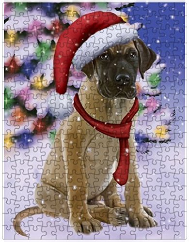 Winterland Wonderland Great Dane Dog In Christmas Holiday Scenic Background Puzzle with Photo Tin