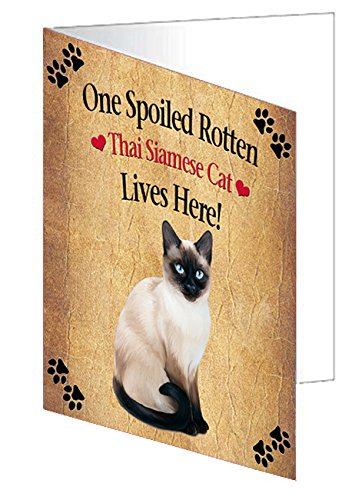 Spoiled Rotten Thai Siamese Cat Handmade Artwork Assorted Pets Greeting Cards and Note Cards with Envelopes for All Occasions and Holiday Seasons