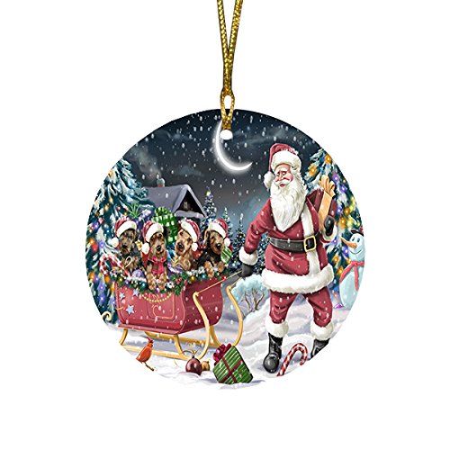 Santa Sled Dogs Airedale Christmas Round Flat Ornament POR1543