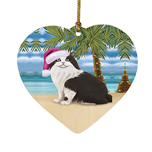 Summertime Cymric Cat on Beach Christmas Heart Ornament POR2214