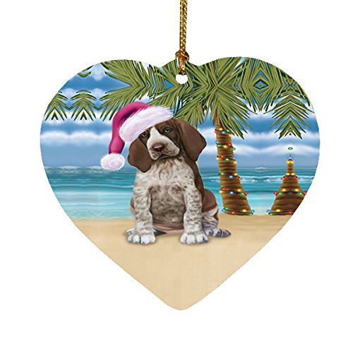 Summertime Bracco Italiano Puppy on Beach Christmas Heart Ornament POR2176