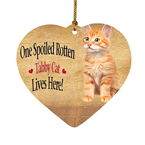 Spoiled Rotten Tabby Cat Heart Christmas Ornament