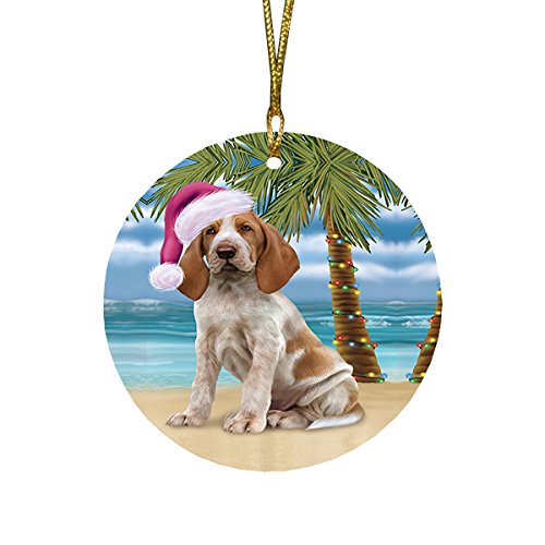 Summertime Bracco Italiano Dog on Beach Christmas Round Flat Ornament POR1625