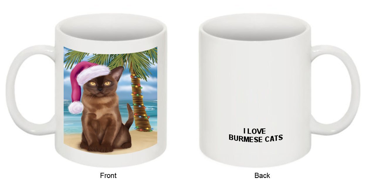 Summertime Burmese Cat on Beach Christmas Mug CMG0558