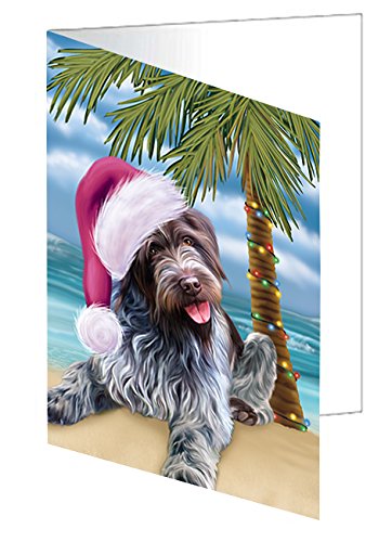 Summertime Christmas Happy Holidays Wirehaired Pointing Griffon Dog on Beach Handmade Artwork Assorted Pets Greeting Cards and Note Cards with Envelopes for All Occasions and Holiday Seasons GCD3270