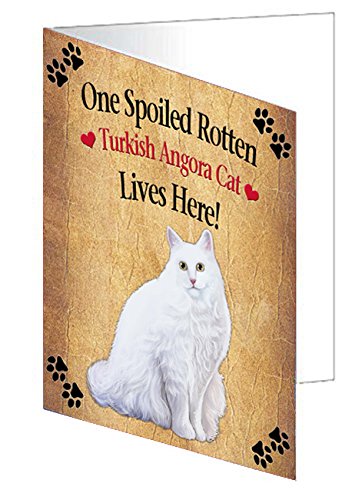 Spoiled Rotten Turkish Angora Cat Handmade Artwork Assorted Pets Greeting Cards and Note Cards with Envelopes for All Occasions and Holiday Seasons