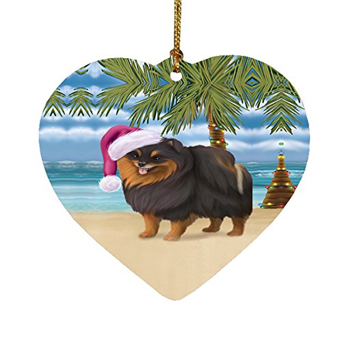 Summertime Pomeranian Spitz Dog on Beach Christmas Heart Ornament POR2283