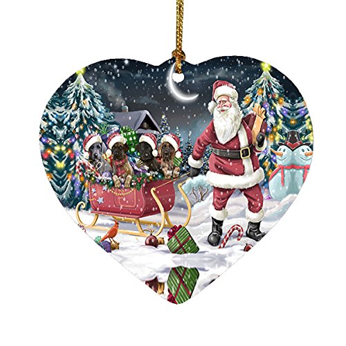 Santa Sled Dogs Great Dane Christmas Heart Ornament POR2079