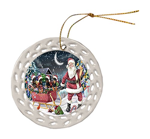 Santa Sled Dogs Doberman Pinscher Christmas Round Doily Ornament POR398