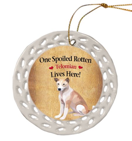 Telomian Dog Christmas Doily Ceramic Ornament