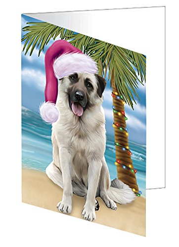 Summertime Happy Holidays Christmas Anatolian Shepherds Dog on Tropical Island Beach Handmade Artwork Assorted Pets Greeting Cards and Note Cards with Envelopes for All Occasions and Holiday Seasons