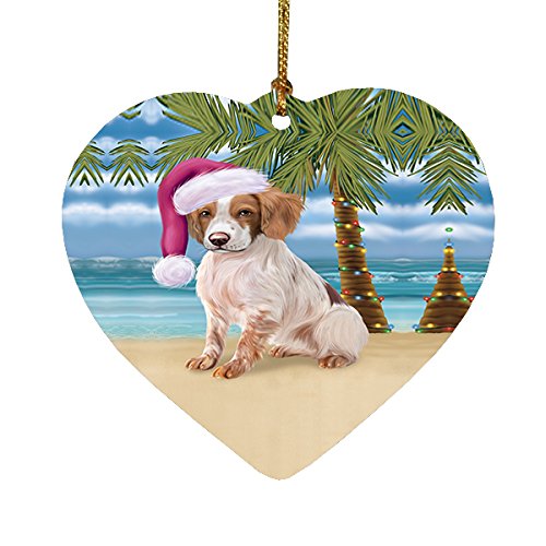 Summertime Brittany Spaniel Dog on Beach Christmas Heart Ornament POR2122