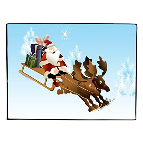 Sledding Santa and Reindeer Christmas Floormat 18 x 24