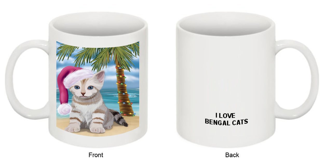 Summertime Bengal Cat on Beach Christmas Mug CMG0538