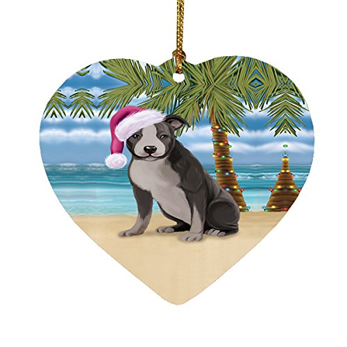 Summertime American Staffordshire Dog on Beach Christmas Heart Ornament POR2145