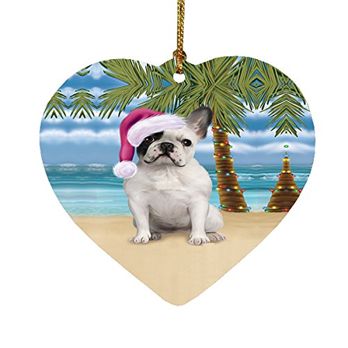 Summertime French Bulldog on Beach Christmas Heart Ornament POR2221