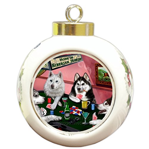 Siberian Husky Christmas Holiday Ornament 4 Dogs Playing Poker
