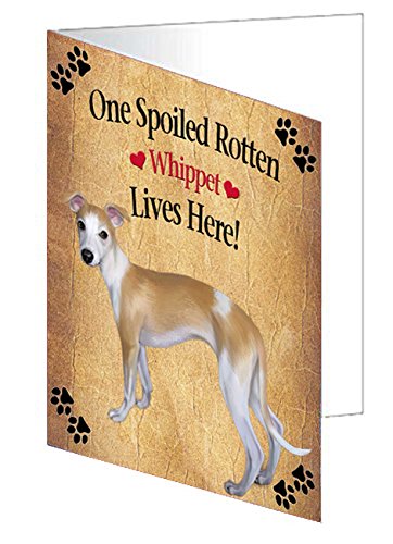 Spoiled Rotten Whippet Puppy Dog Handmade Artwork Assorted Pets Greeting Cards and Note Cards with Envelopes for All Occasions and Holiday Seasons