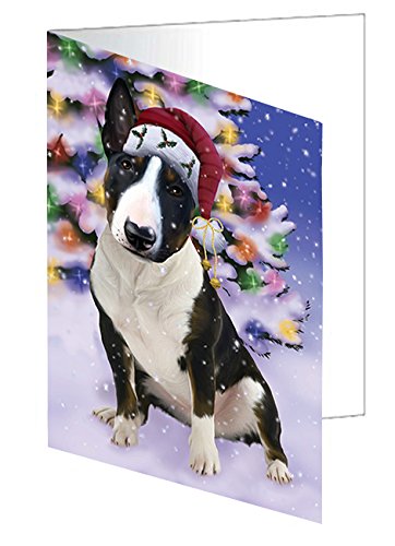 Winterland Wonderland Bluetick Coonhound Puppy Dog In Christmas Holiday Scenic Background Handmade Artwork Assorted Pets Greeting Cards and Note Cards with Envelopes for All Occasions and Holiday Seasons