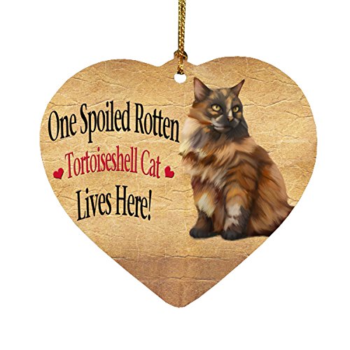 Spoiled Rotten Tortoiseshell Cat Heart Christmas Ornament