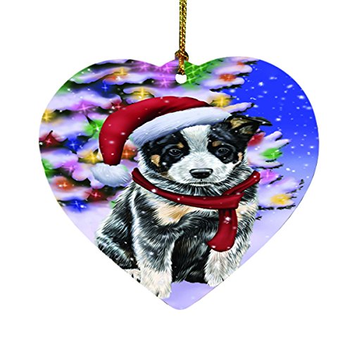 Winterland Wonderland Australian Cattle Dog In Christmas Holiday Scenic Background Heart Ornament D468